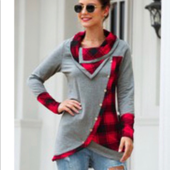 New! Clearance buffalo Plaid Heather Grey Tunic - Picture 2 of 8